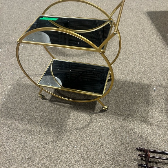 Other - Gold Metal and Smoked Mirror Round Bar Cart